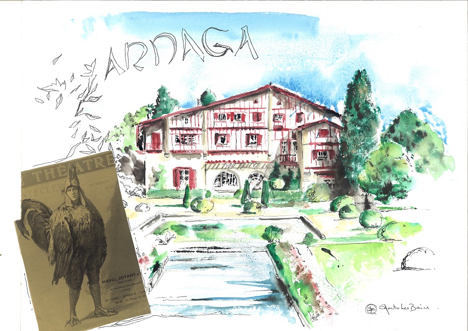 Aquarelle  villa Arnaga. Edmond Rostand