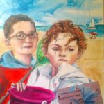 Portrait sur commande d'après photo. Tableau à l'acrylique et collage sur toile. Composition par Sylvie Forestier