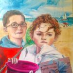 Portrait sur commande d'après photo. Tableau à l'acrylique et collage sur toile. Composition par Sylvie Forestier