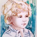 Portrait sur commande d'après photo. Tableau à l'aquarelle sur papier. Composition par Sylvie Forestier