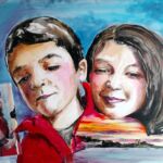 Portraits baie de Ciboure acrylique et collage( 1m sur 75cm) (1)