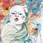 aquarelle portrait enfant sur commande bébé parmi les fleurs