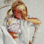 Portrait sur commande à l'acrylique secs sur tissu. Composition par Sylvie Forestier