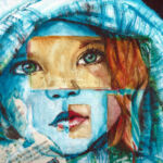 Portrait sur commande d'après photo. Tableau à l'acrylique et collage sur toile. Composition par Sylvie Forestier