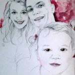 Portrait sur commande d'après photo. Tableau au crayon sur papier. Composition par Sylvie Forestier