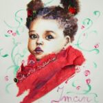 Portrait sur commande d'après photo. Tableau à l'a gouache et collage sur papier. Composition par Sylvie Forestier