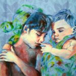 Portrait sur commande à l'acrylique sur tissu. Composition par Sylvie Forestier