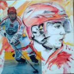 commande acrylique collage sur toile Joueur de hockey