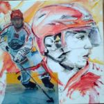 commande acrylique collage sur toile Joueur de hockey