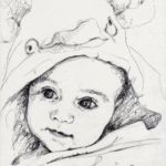 Portrait sur commande d'après photo. Tableau au crayon sur papier. Composition par Sylvie Forestier