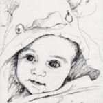 Portrait sur commande d'après photo. Tableau au crayon sur papier. Composition par Sylvie Forestier