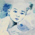 Portrait sur commande d'après photo. Tableau à l'aquarelle monochrome sur papier. Composition par Sylvie Forestier